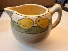 Antique c1920 Roseville Juvenile Ware Baby Chicks Creamer Pitcher Green Band picture
