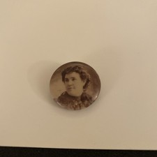 Antique Woman Celluloid Photo Button picture