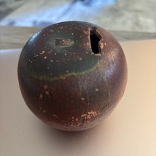 Rare 1870s EARLY REDWARE POTTERY APPLE COIN BANK picture