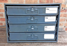 Large Compartmented-Box STEEL Cabinet - 4 Drawer Parts Cases 18x12x3 Latch -USA picture