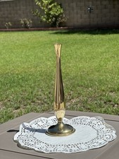 Vintage MCM Brass Bud Vase Height 9” Hollywood Regency Table Decor Collectible picture
