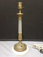 Old French Empire Style Gilt Bronze Faces and Crystal Lamp on Marble Base picture