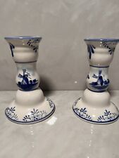 Vintage Inspired Royal Delft Candlesticks  2 Pair picture