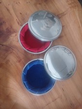 Vtg Tiffany & Co Handcrafted Pewter Trinket Box Set Pair Blue Red Velvet 3.5