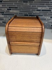 Vintage Mid Century Kalmar Thailand Teak Tambour Rolling Door Storage Desk Box picture