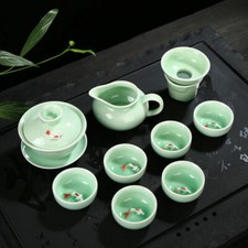 A Set Chinese Ceramic Tea Set Fish Relief Cover Kung Fu Tea Set Pot Kettle Cup picture