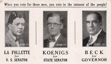 Wisconsin 1928 Republican Party Senate Race Election Campaign Political Card K24 picture
