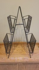 Vtg MCM Dark Bronze Metal Folding 2 Tier Rack Magazine Book Stand Plant Holder picture