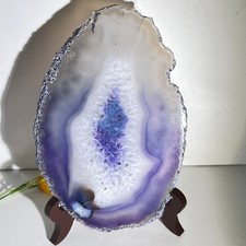 342G Natural Agate Geode Druzy Slice Extra Large crystal Gemstone+bracket picture