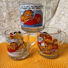 Vintage 1978 McDonalds Garfield Glass Mugs Lot of 3 Jim Davis Anchor Hocking picture