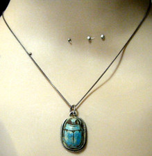 Antique  blue  scarab pendant unique from  EGYPTIAN  KINGDOM  sterling silver picture