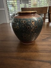 VTG Japanese Kutani Ware Porcelain Vase in Gold, Black, Blue Raised Design picture