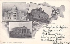 Lincoln Illinois Multi View County Courthouse Library City Hall Vtg Postcard J76 picture