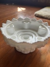 Fenton White Milk Glass Hobnail Footed 6 Candle Bowl Centerpiece Vintage picture