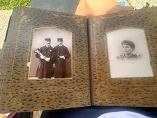 1800’s Photo Album ~ CDVs & Tintypes ,CDV’s Red Velvet w/Clasp Says 1882 picture