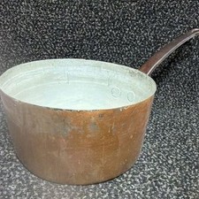 Antique Hand-Hammered Dovetailed Copper Saucepan with Iron Handle. picture
