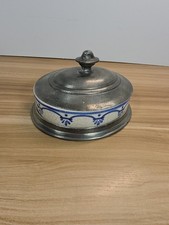 Old World Pewter Co 95% Tin Covered Casserole Dish Hand Painted Ceramic 6.5” picture