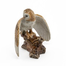 Northern Rose Owl - Barn Owl on Branch - Miniature Porcelain Figurine picture