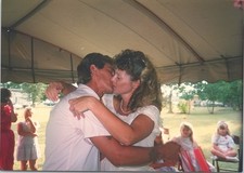 Vtg 1990s Found Photo You May Kiss the Bride Wedding Kissing Snapshot picture