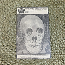 Antique 1890 William Deering Trade Cabinet Card Skull Life Death Garland Stoves picture