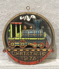 Vintage 1970's Christmas Ornament Train Steam Smoke Hallmark Round Retro picture