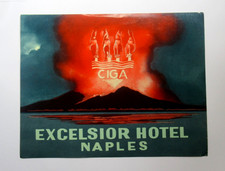 Vintage Excelsior Hotel Naples Italy Luggage Label CIGA Vesuvius Art Deco picture