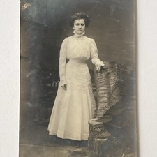 Antique RPPC Real Postcard Photograph Beautiful Woman Small Waist High Collar picture