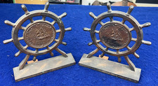 USS Frigate Constitution Salvaged Paul Revere Metal Bookends Antique Wood Block picture