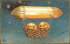 Halloween airship basket JOLs Ellen Clapsaddle c1900s-10s Vintage Postcard bhn picture