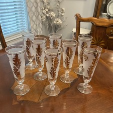 Set of 8 vintage Libbey Golden Foliage pilsner glasses with etched gold leaves picture