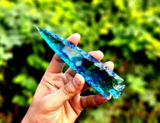 Amazing Rare Blue Aqua Obsidian Crystal Gemstone Glass Arrow Head 5-6 Inch picture