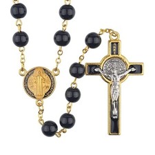 Catholic Town St Benedict center piece rosary with 8mm black glass (CTRSBGB-BLK) picture