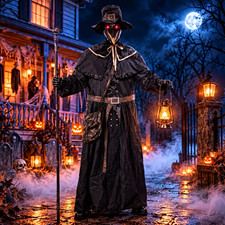 6.2FT Animated Halloween Plague Doctor LED Eyes Lantern Sound Activated Prop picture