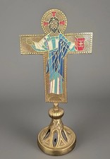 Altar Cross Brass & Enamel Crucifix Terra Sancta Handmade Israel 13