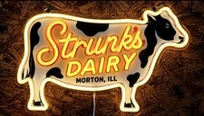 Strunk's Dairy Cow LED Neon Advert Sign 16x13 Vintage Farming Decor Morton, IL picture