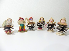 Vintage 6 Pinecone Elf Gnome Figures Christmas Ornament Decorations Japan Putz? picture