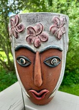 1960s Mexican Terracotta Face Planter Vintage Mid-Century Figural Pottery picture