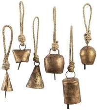 Set of 6pc Harmony Cow Bells, Handmade Vintage Rustic Brass Wall Hanging Cowbell picture