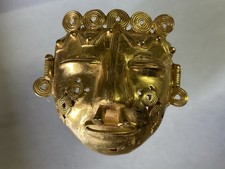 RARE PRE-COLUMBIAN TUMBAGA HUMAN EFFIGY MASK PENDANT W/ COA, SOUTH AMERICA picture