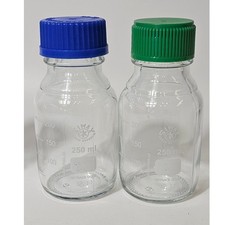 Set of two SIMAX 250 mL graduated laboratory glass media bottles picture