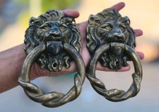 2 PC'S RARE VINTAGE HEAVY SOLID BRASS LION DOOR HANDLE COLLECTABLE  picture