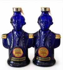 Vintage George Washington Bust Decanter Set Cobalt Blue Cherry Liqueur Charles J picture