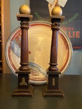 Antique Pair Masonic Decorative Wood Pillars Columns Freemason Decor Lockbourne picture
