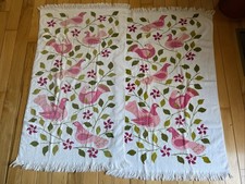 Vintage Birds Pink And Green Cotton Bath Towels Set Of Two 40” X 23” picture