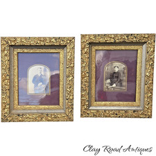 Antique Victorian Pair Gilt Floral Picture Frames Cabinet Card PORTRAITS 1880 picture