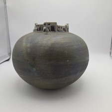 Jeremy Diller Raku Sage Green Pueblo Dwellings w/Ladders Jar Vessel-Signed w/Tag picture