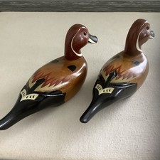 VGT Pair of Wooden Duck Decorative Decoy Hand Crafted Pintail Glass Eyes READ picture