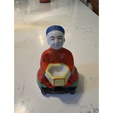 Vintage Chinese Porcelain Figure Seated Man Incense Burner Red Robe Hand Painted picture