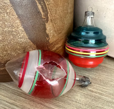 VTG 1940s WWII Unsilvered Christmas Ornament 2 Premier Glass Works UFO Teardrop picture
