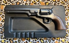 💥 RARE Vintage Holland Mold Black Ceramic Colt Revolver Pistol Gun Ashtray MCM picture